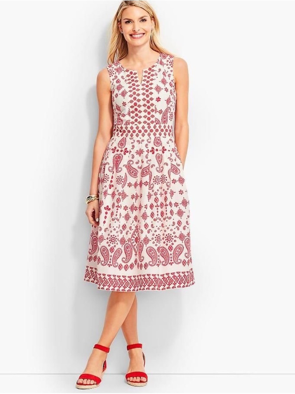 Talbots Sleeveless Fit and Flare Dress - Embroidered Paisley